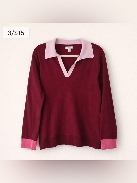 croft & barrow Sweaters - Croft & Barrow Collared Sweater XXL Oversized Rugby Knit Burgundy 3/$15